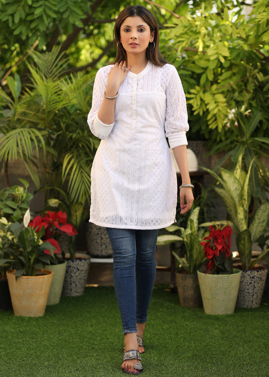 Trendy White Chikankari Tunic