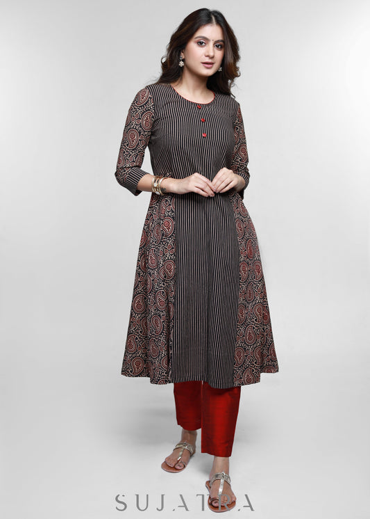 Black Cotton Ajrakh Combination Kurta-Pant Optional