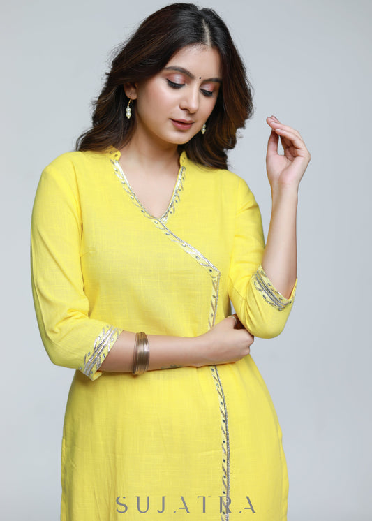 Classy Lemon Yellow Cotton Co-ord Kurta-Pant Optional