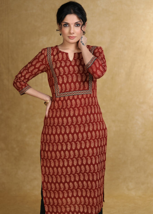 Classy Maroon Ajrakh Combination Kurta