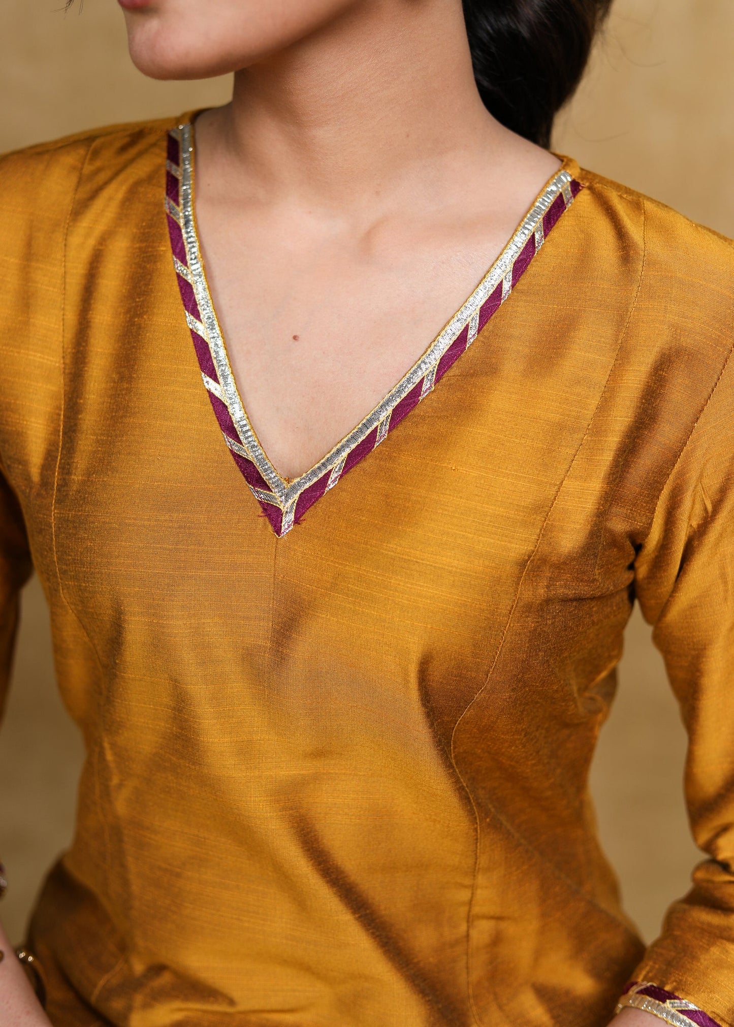 Ethnic Mustard Cotton Silk A-Line Kurti Highlighted with Gotta Patti - Coord Pant Optional