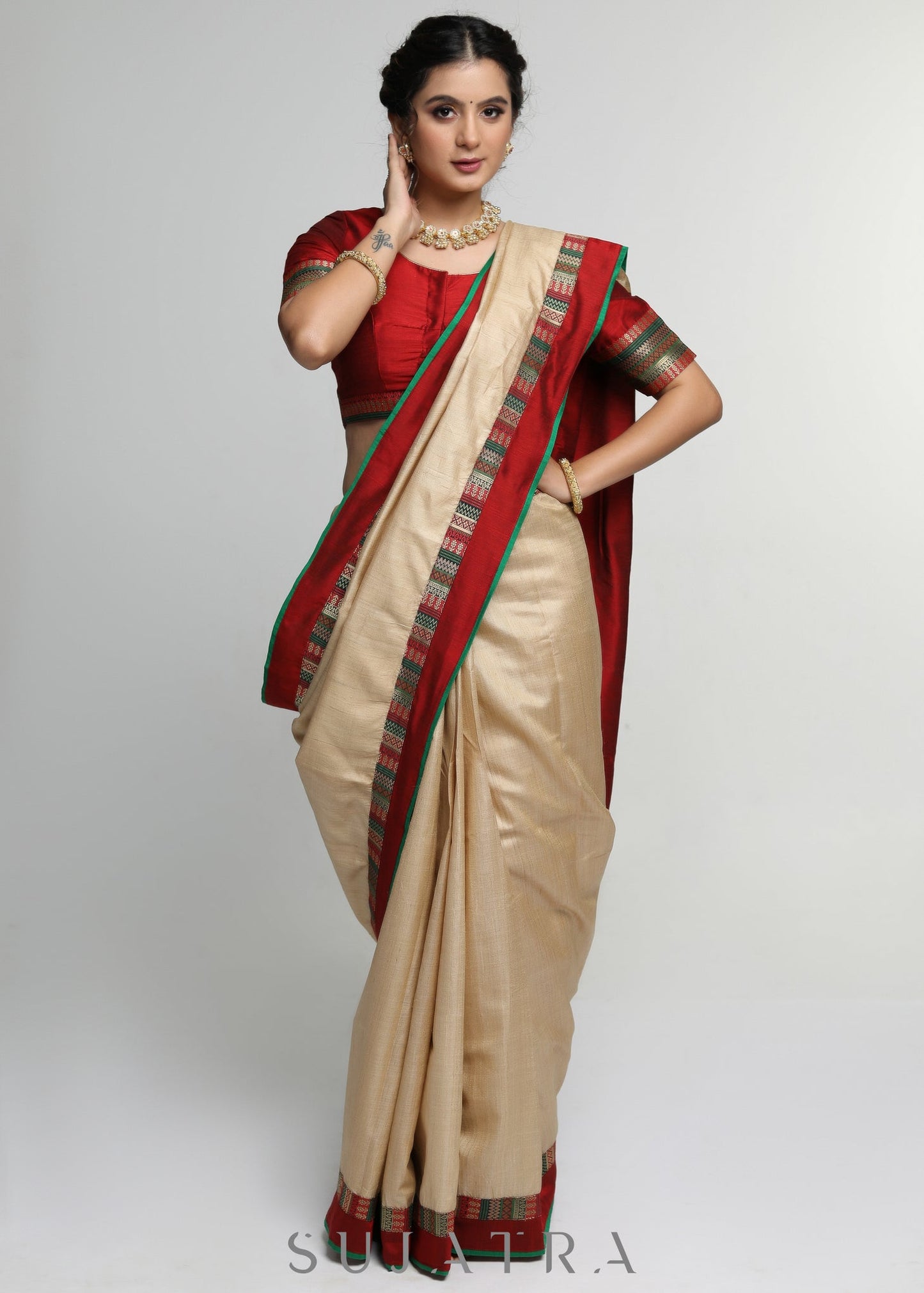 Elegant Pure Tussar Silk Saree with Banarasi border and Maroon Pallu