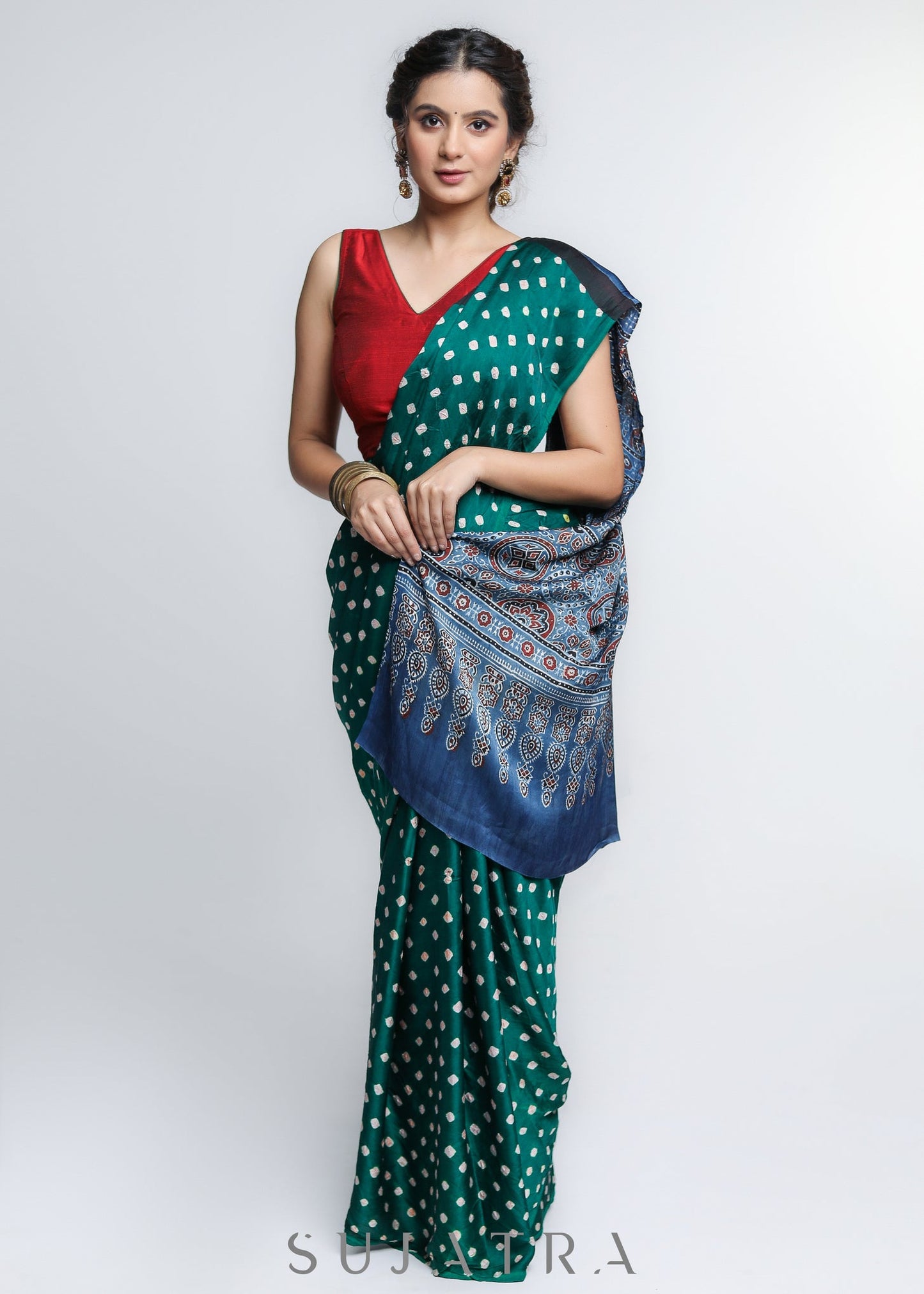 Exquisite Spring Green Modal Silk Saree Bandhej Saree