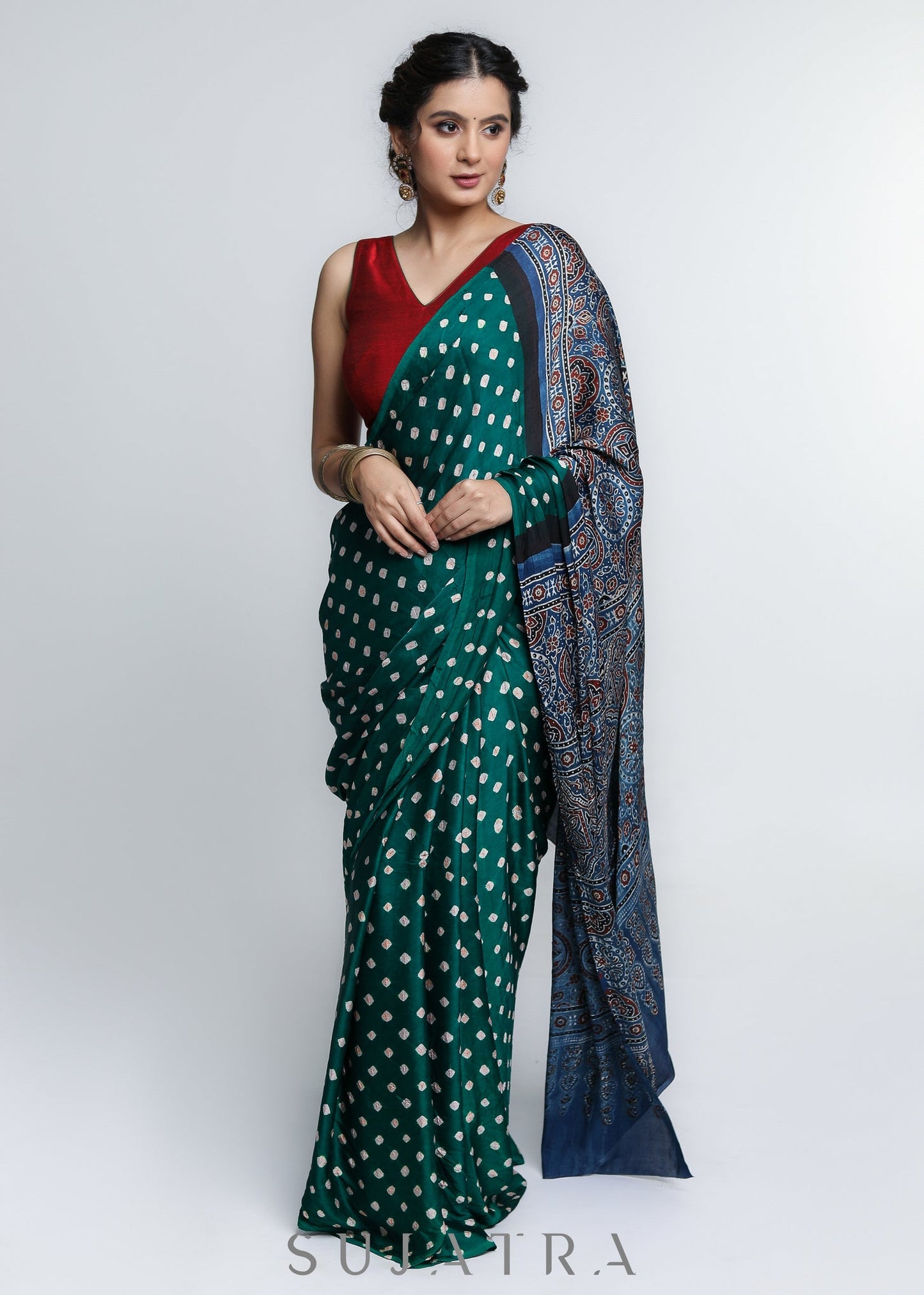 Exquisite Spring Green Modal Silk Saree Bandhej Saree