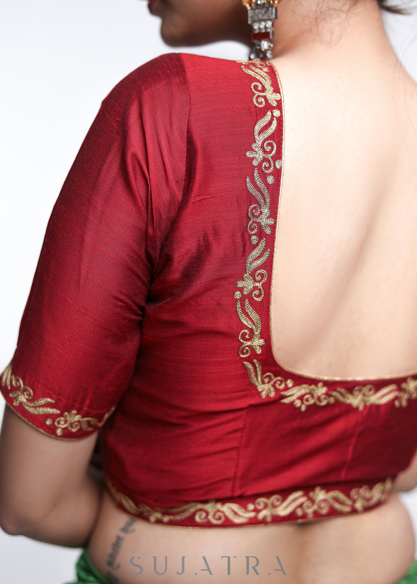 Maroon Cotton Silk Embroidered Blouse