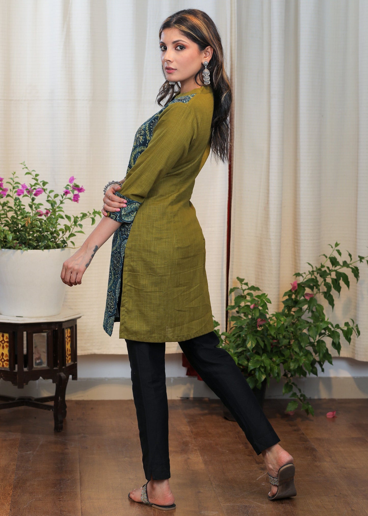 Elegant Green & Blue Cotton Ajrakh Combination Tunic