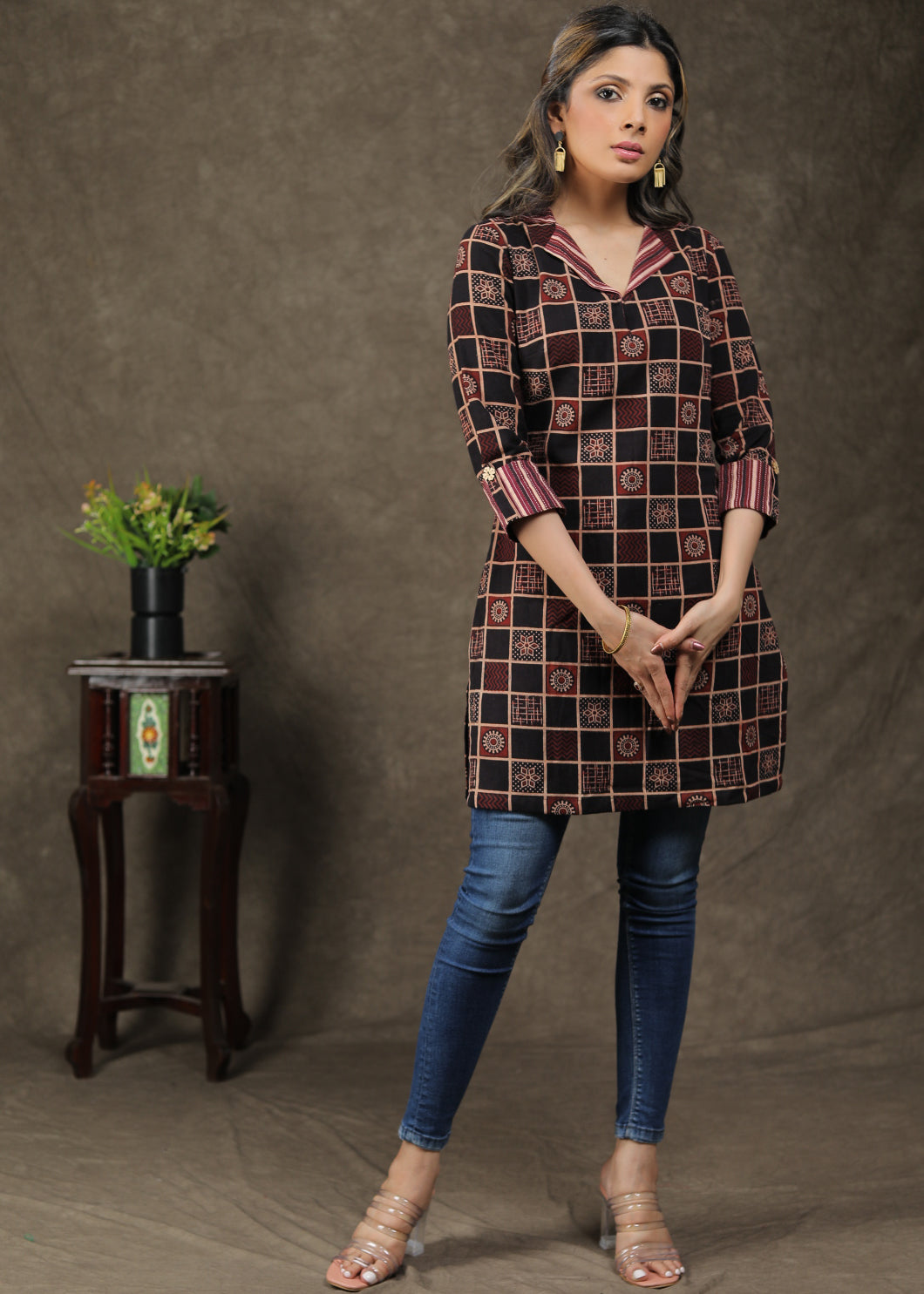 Trendy Cotton Ajrakh Combination Tunic