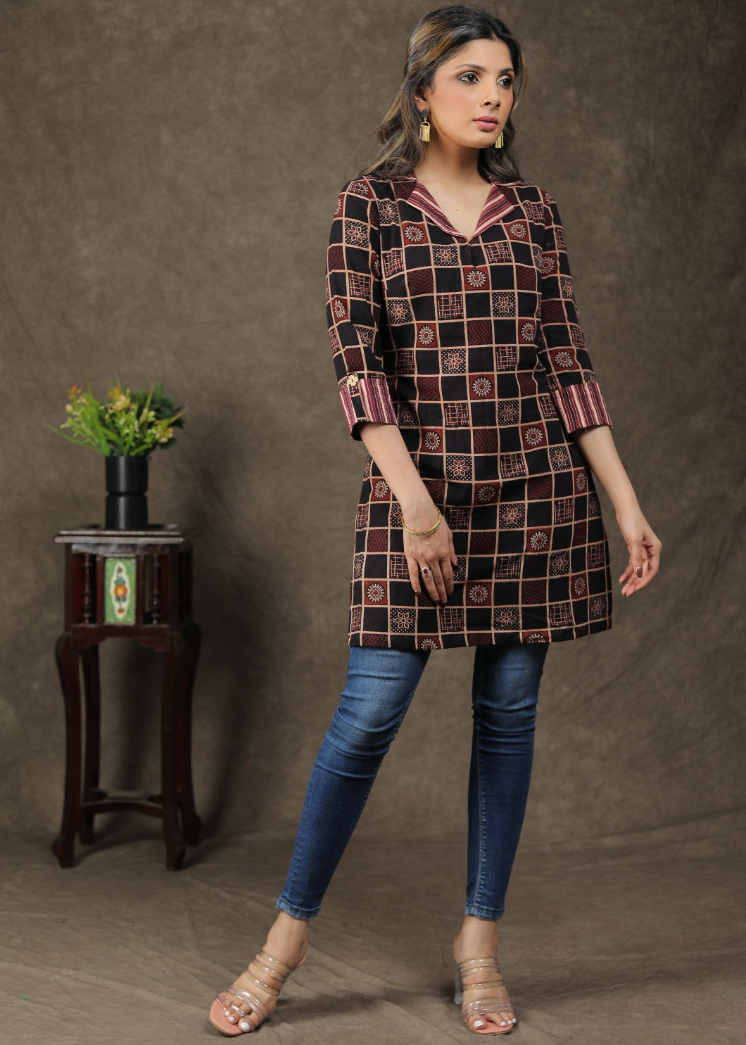 Trendy Cotton Ajrakh Combination Tunic