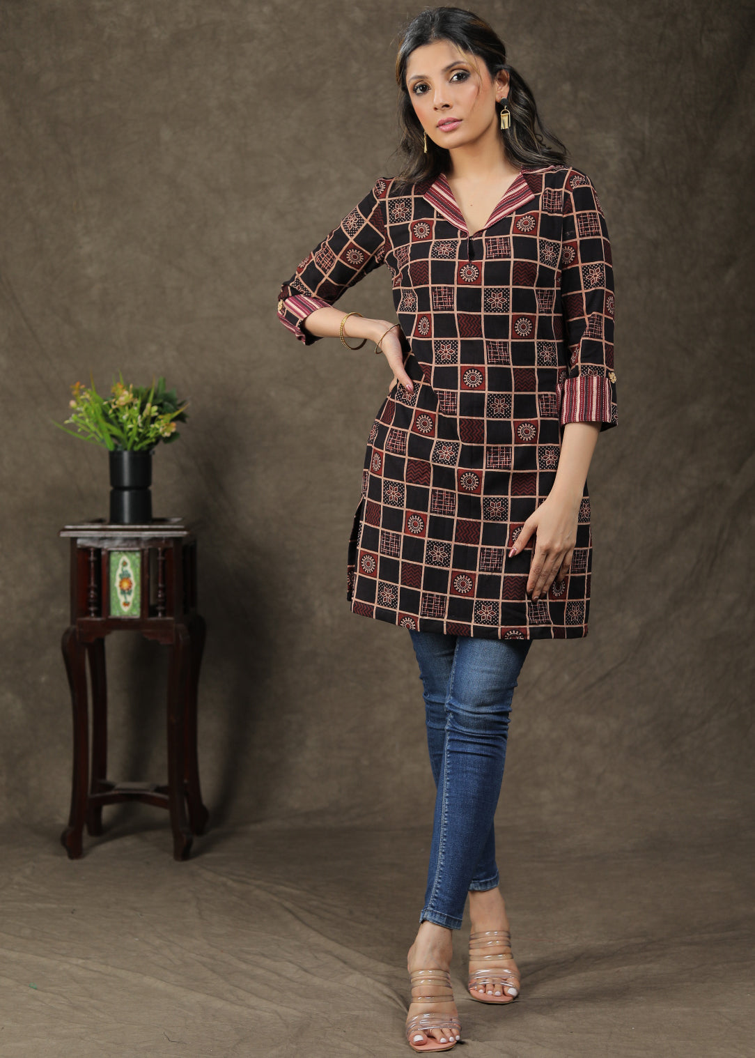 Trendy Cotton Ajrakh Combination Tunic