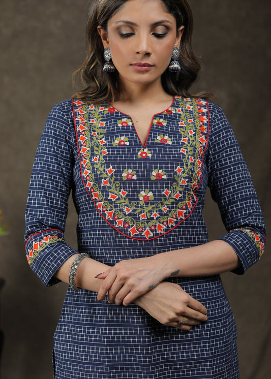 Smart Rich Ikat Tunic With Beautiful Embroidered Yoke