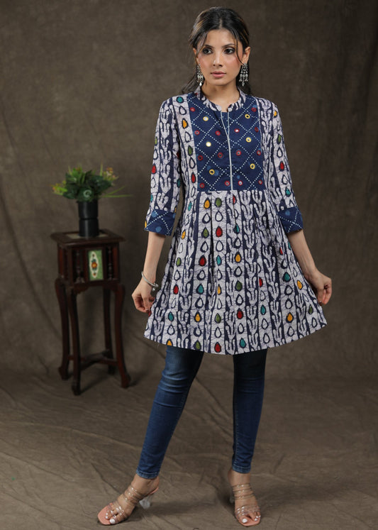 Exclusive Multicolor Kantha Tunic with Indigo and Mirror Work