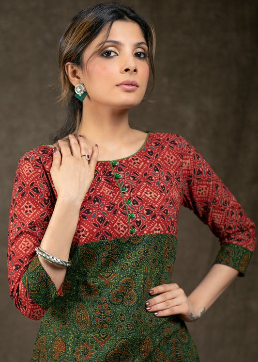 Beautiful Cotton Ajrakh Combination Tunic